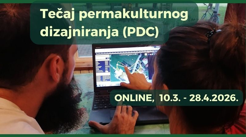 Dvoje ljudi izrađuje permakulturni dizajn na računalu